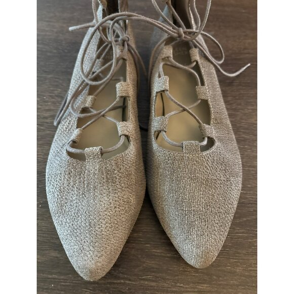 Eileen Fisher Vero Cuoio Gray Lace-Up Ankle Flats With Back Zippers Sz 8.5 - Picture 7 of 7